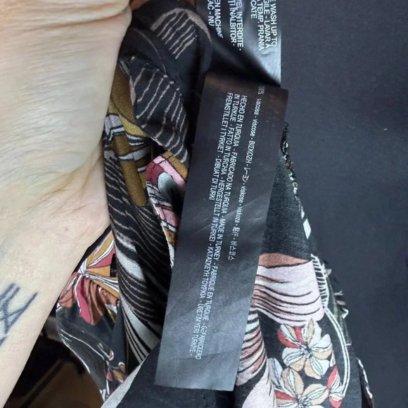 Zara Floral Print Maxi Buttondown Shirt Dress, Black/Brown/Pink, Size XS - Picture 12 of 12